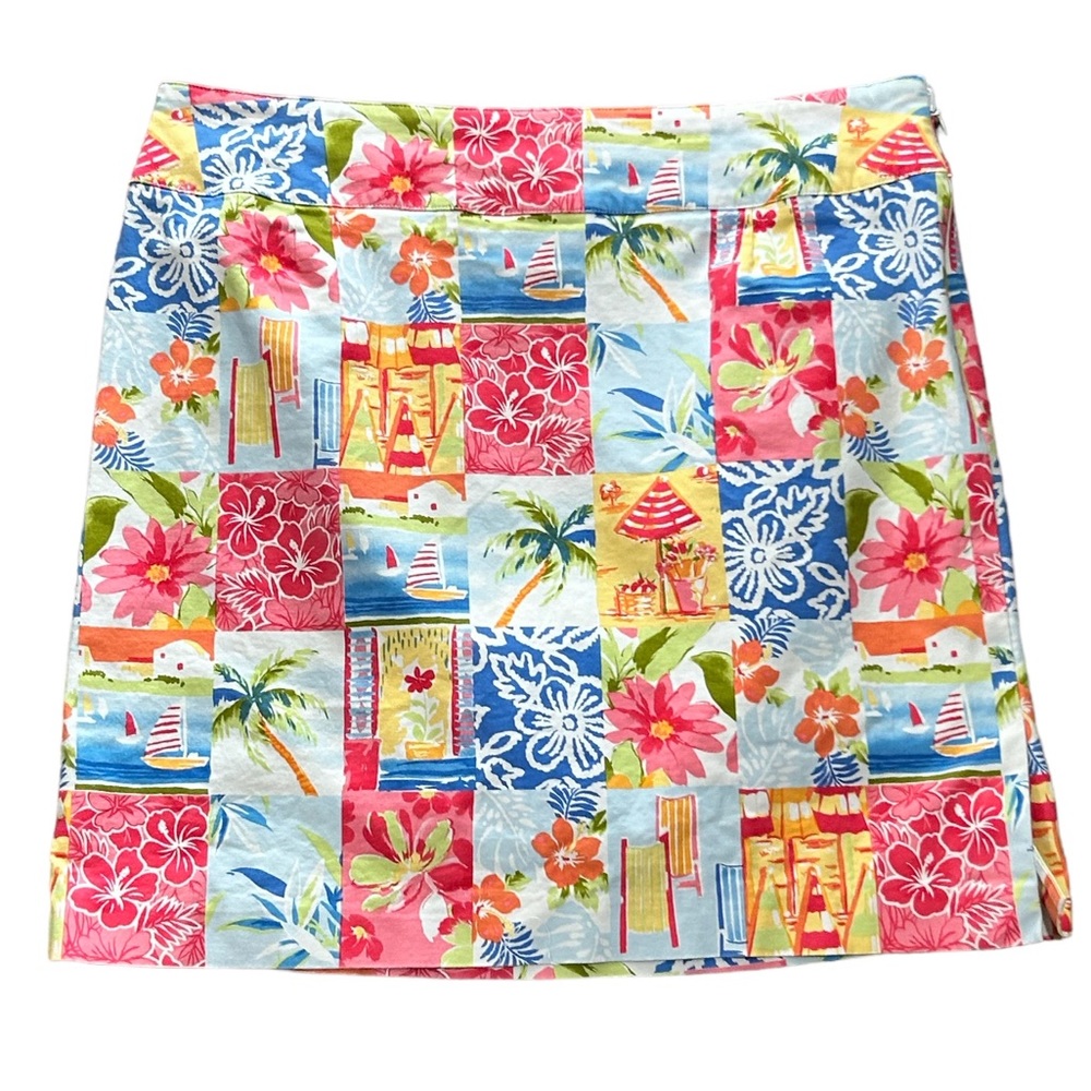Talbots Zip Up Tropical Beach Patchwork Skirt Siz… - image 1
